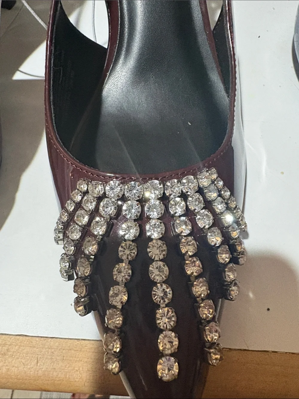 a new day Burgundy Patent Pointed Slingback Heels with Crystal Fringe